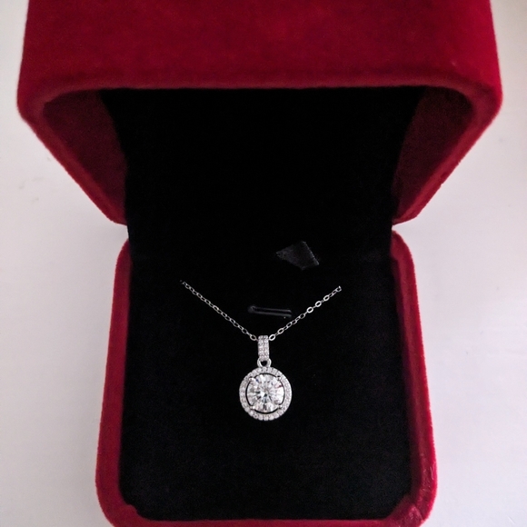 3 CT Genuine Moissanite Halo Bridal, Engagement Necklace 925 sterling silver - Picture 5 of 8